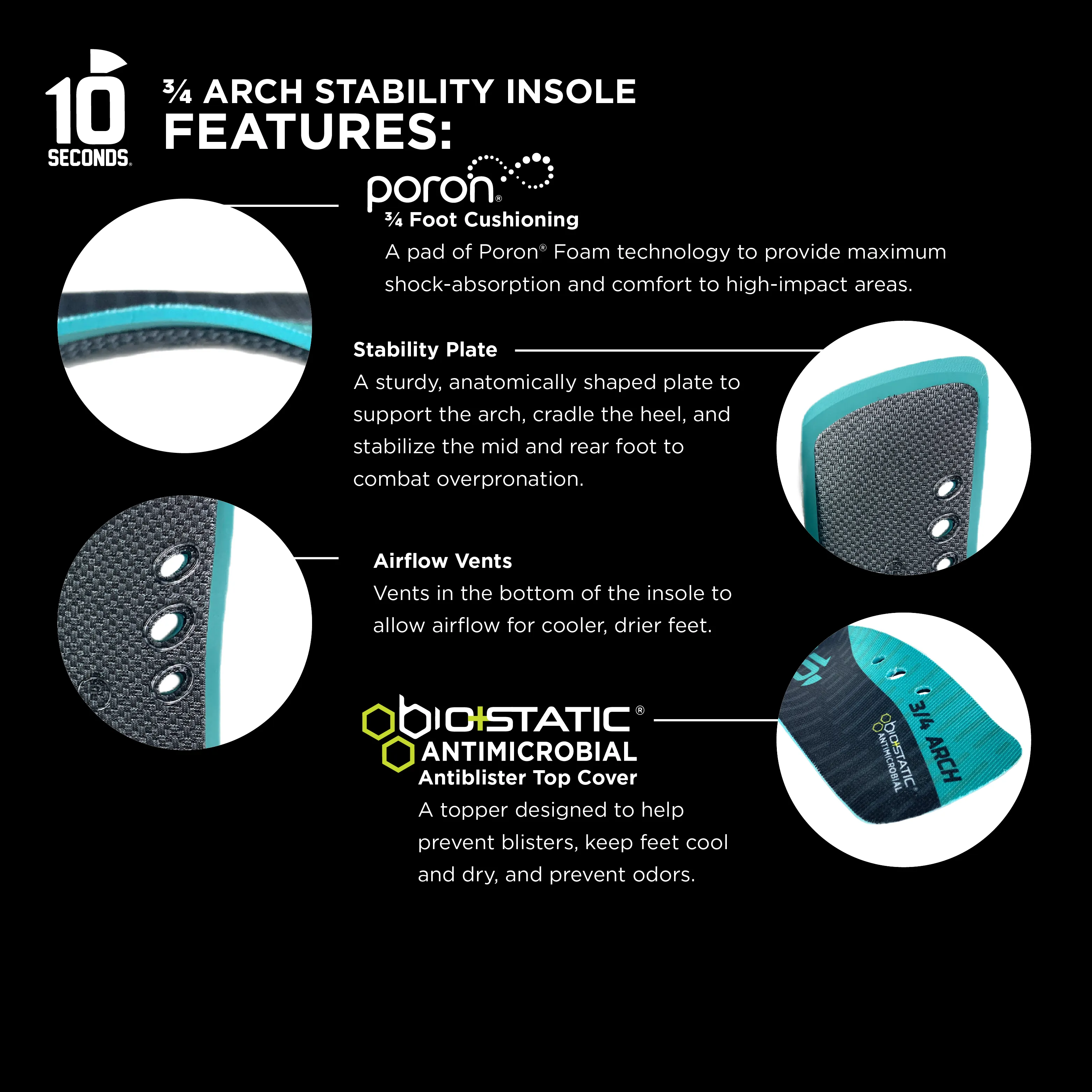 10 Seconds ® 3/4 Arch Stability Performance Insoles