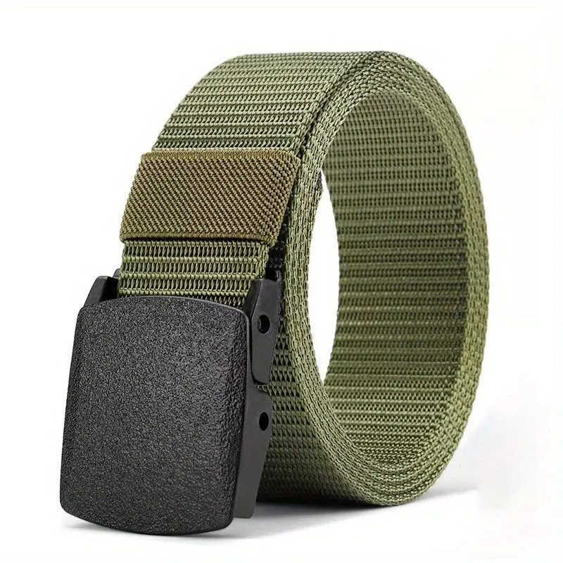 1pc Men's Automatic Buckle Tactical Canvas Belt For Work, Outdoor Sports, Military