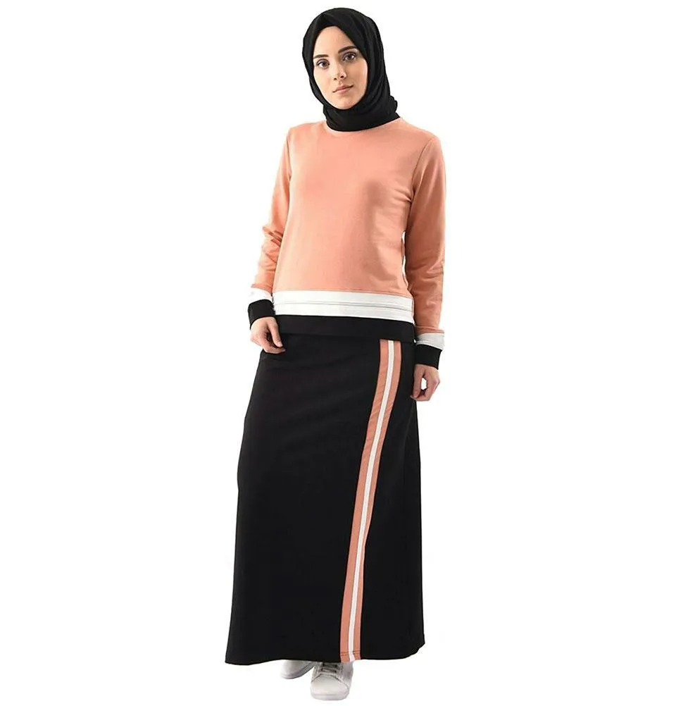 Abaci Modest Sporty Tunic & Skirt Set 8361 Peach/Black