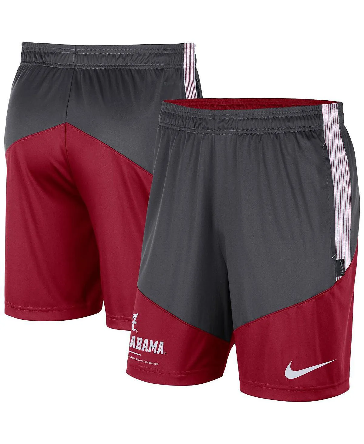 alabama crimson tide team performance nike men's jersey shorts dark gray and dark red , multi