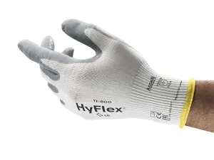 Ansell HyFlex 11-800 Professional Work Gloves, Abrasion Resistant Nitrile Coating with Firm Grip, Multipurpose Protection Gloves, Mechanical and Industrial Safety, White, Size L (1 Pair)