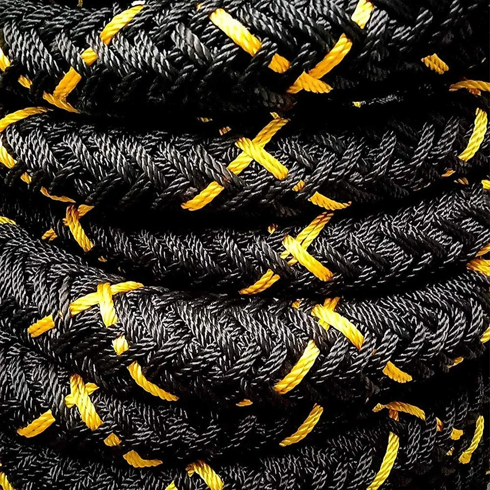 AZUKA® Professional Polydacron Hardcore Ultimate Fitness Strength Training Battle Rope 1.5inch 30ft Full kit (Black Yellow)   Free Surprise Poster Inside