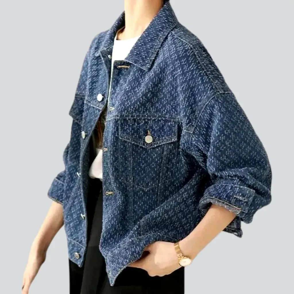 Boho medium-wash denim jacket for women