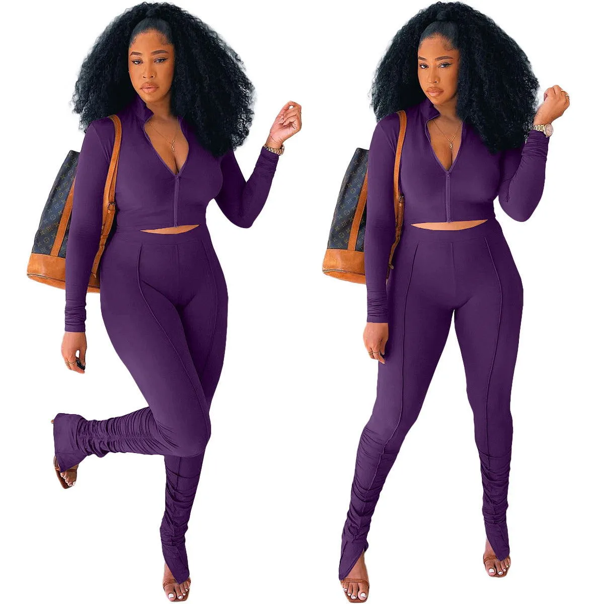 Collard Cropped Chesty Top and Hip Lifting Pants Yoga Suits