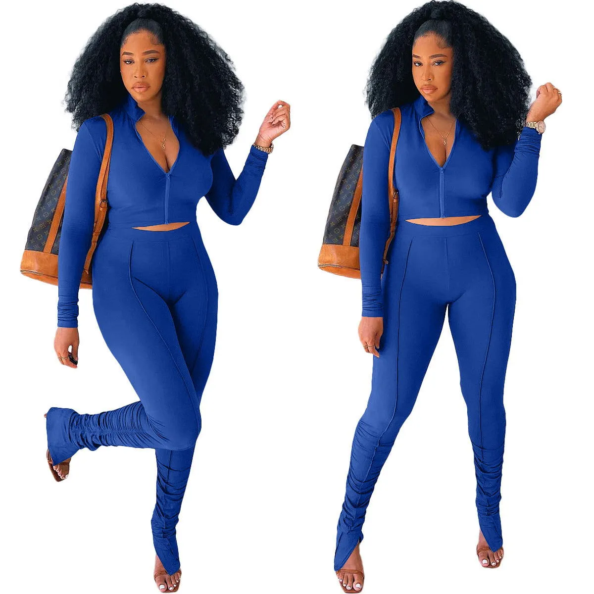 Collard Cropped Chesty Top and Hip Lifting Pants Yoga Suits