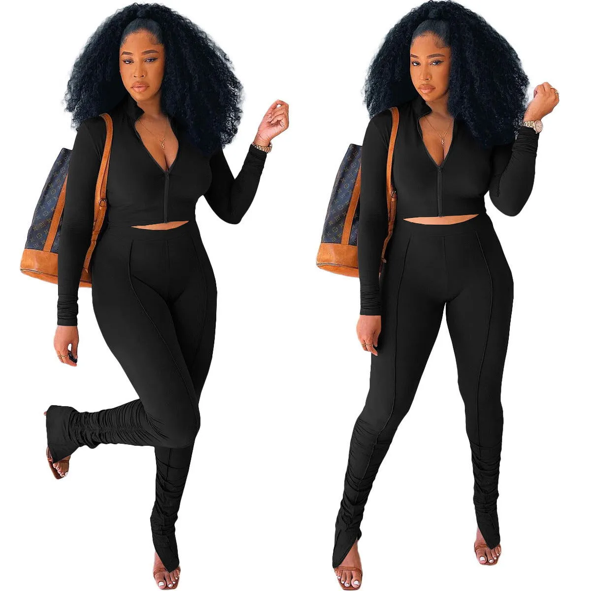 Collard Cropped Chesty Top and Hip Lifting Pants Yoga Suits