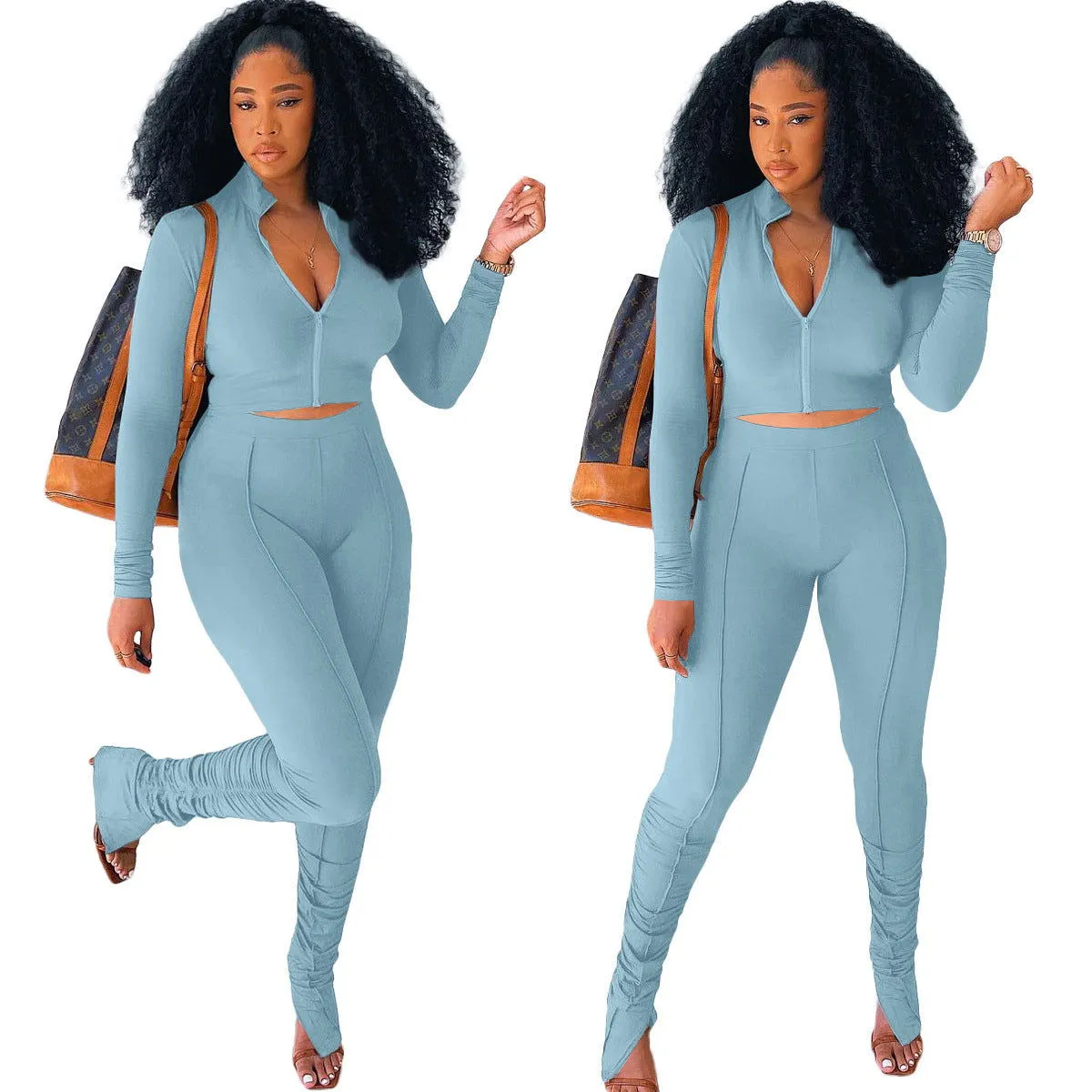 Collard Cropped Chesty Top and Hip Lifting Pants Yoga Suits