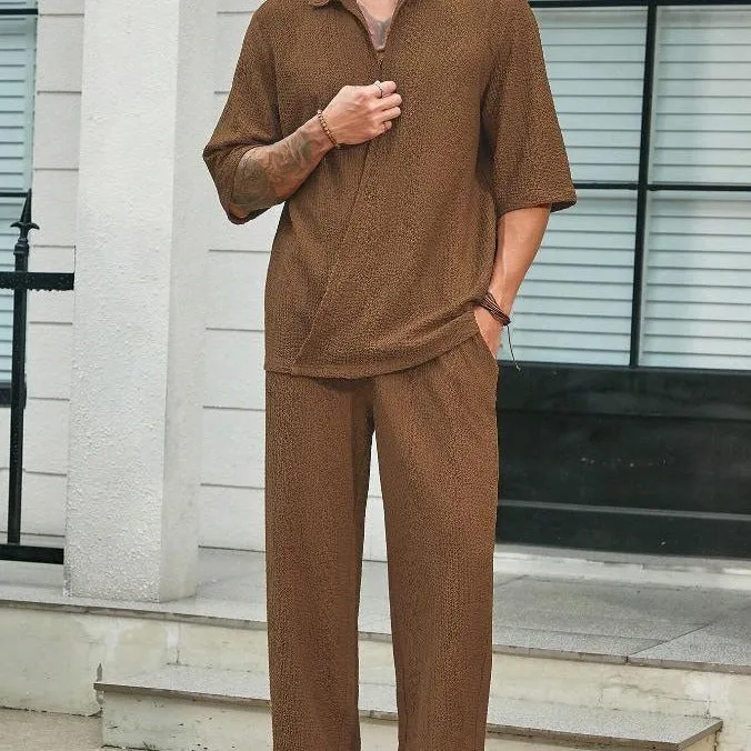 Commuter Suits Summer Short-sleeved Top And Loose Straight Trousers Casual Outfits Outdoor Mens Clothing