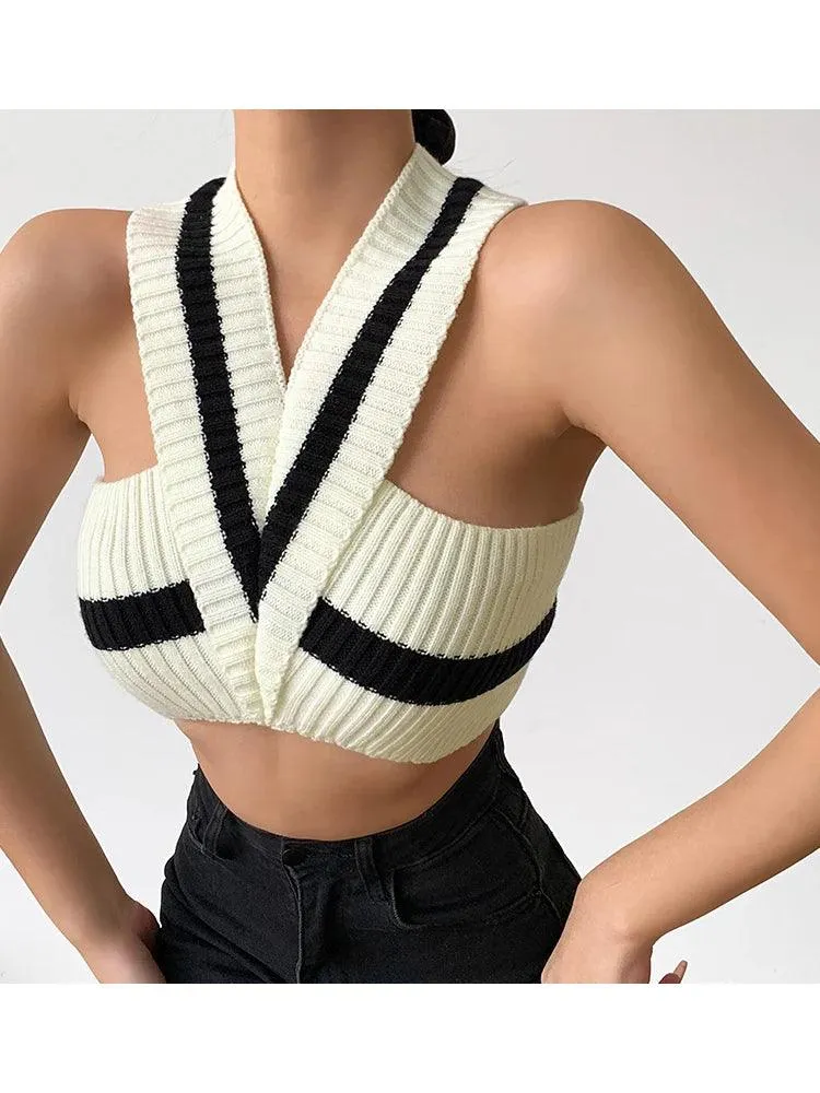 Crossed up Shoulder V-Neck Top