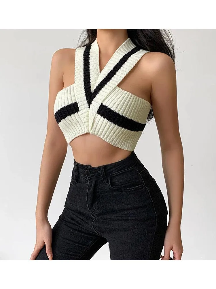 Crossed up Shoulder V-Neck Top