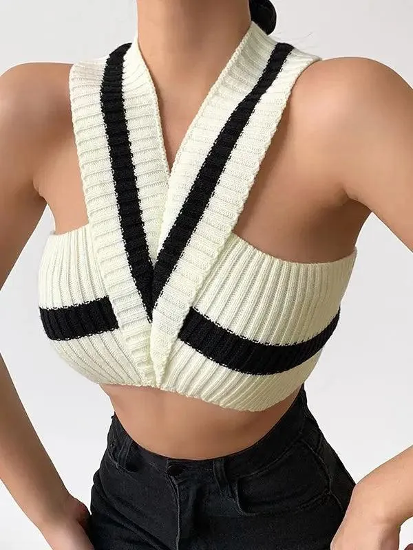 Crossed up Shoulder V-Neck Top