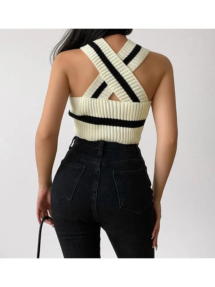 Crossed up Shoulder V-Neck Top