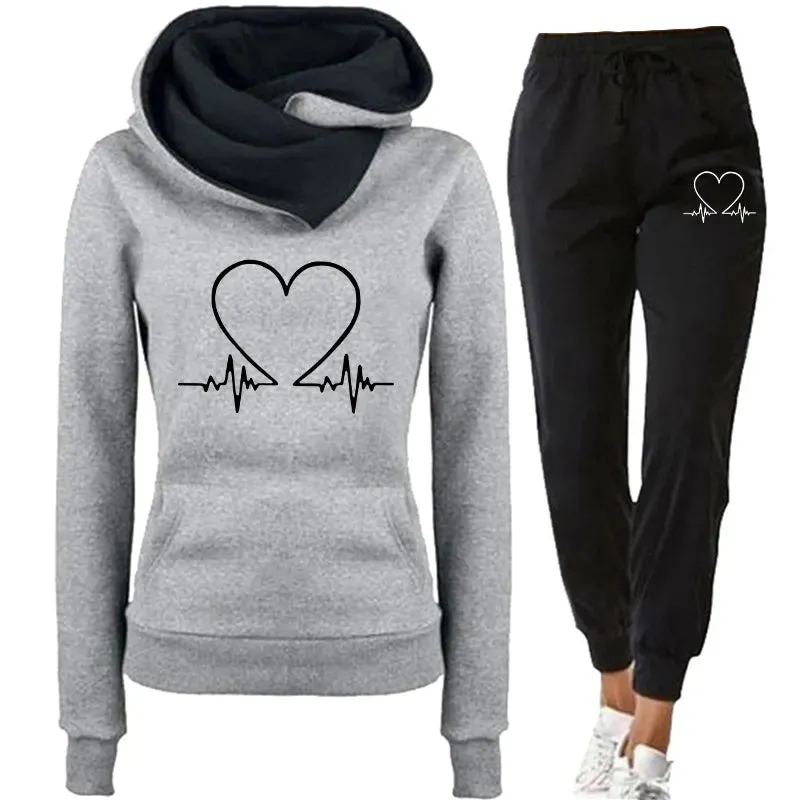 EKG Heart Hooded Sweater and Jogger Set - Fern and Oak