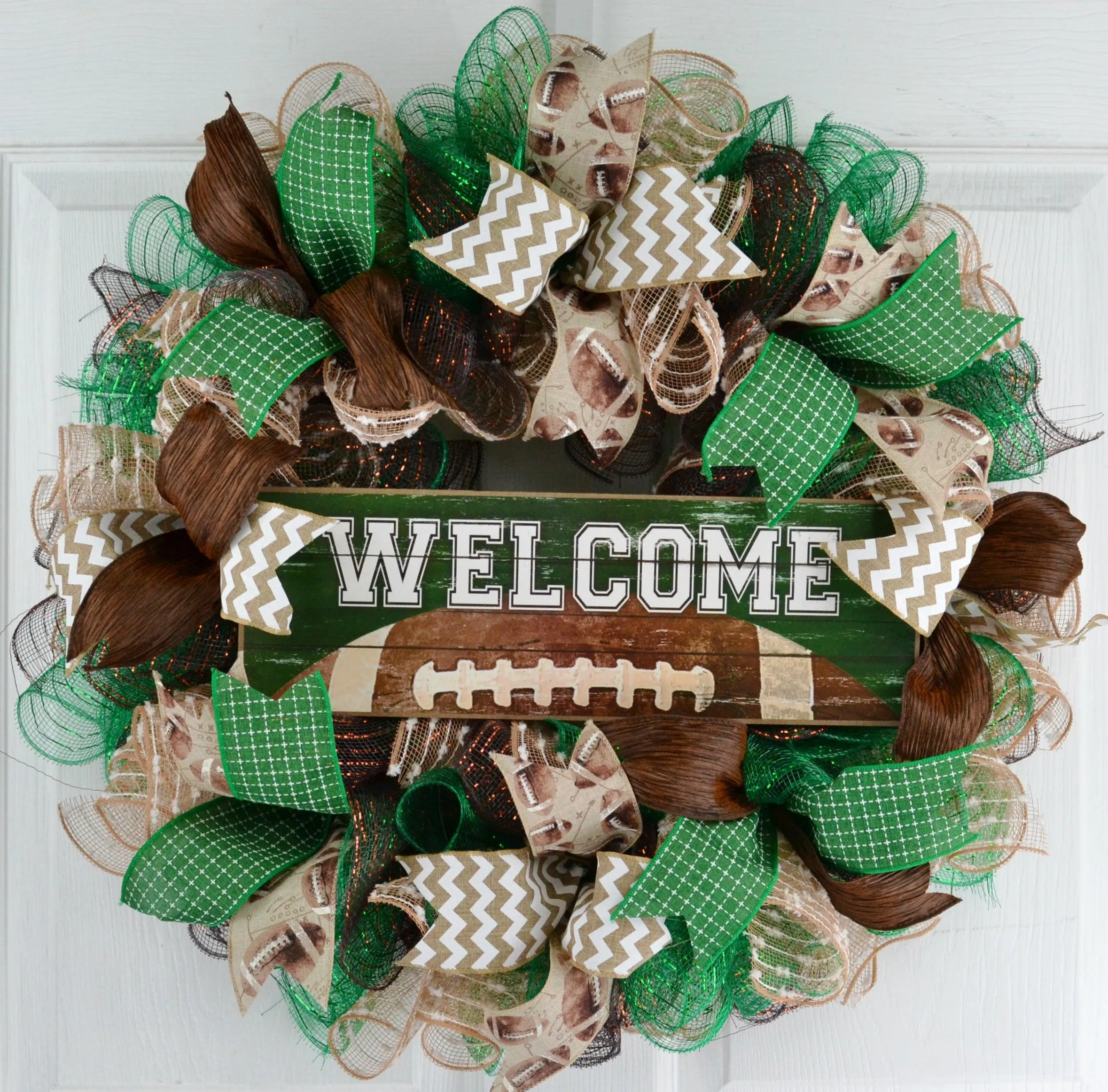 Football Wreath | Welcome Sports | Mesh Outdoor Front Door Wreath