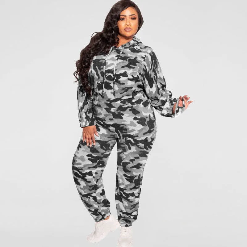 Hooded Camouflage Pullover and Pants Tracksuits