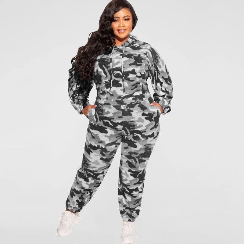 Hooded Camouflage Pullover and Pants Tracksuits