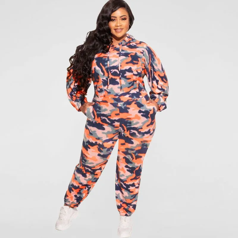 Hooded Camouflage Pullover and Pants Tracksuits