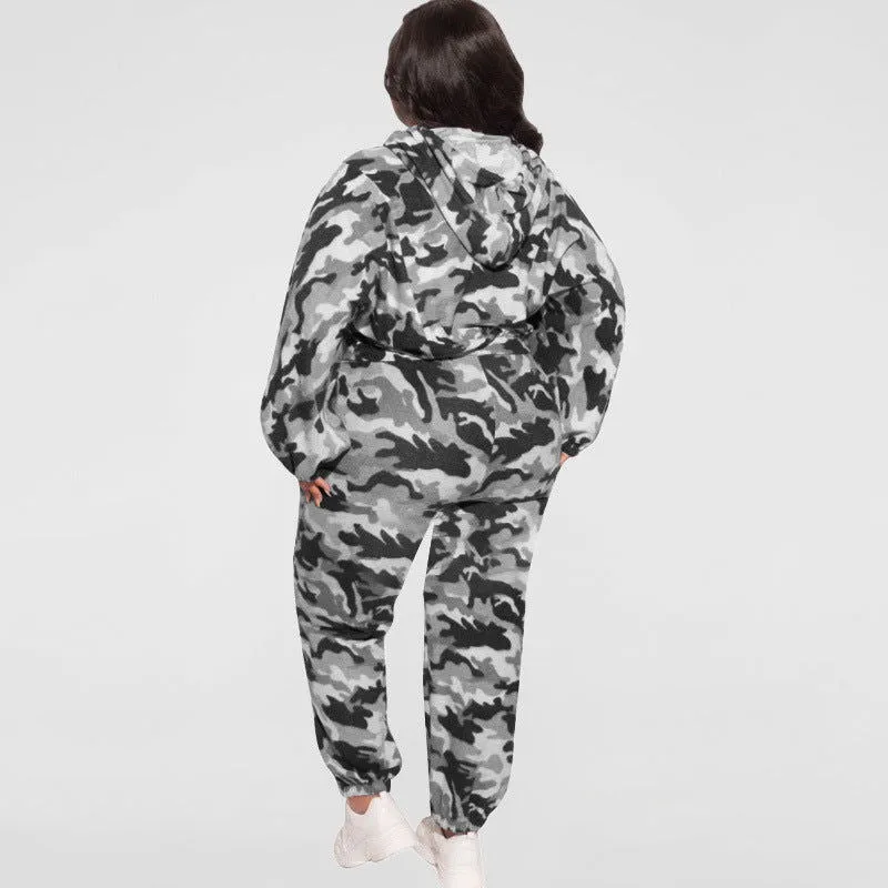 Hooded Camouflage Pullover and Pants Tracksuits