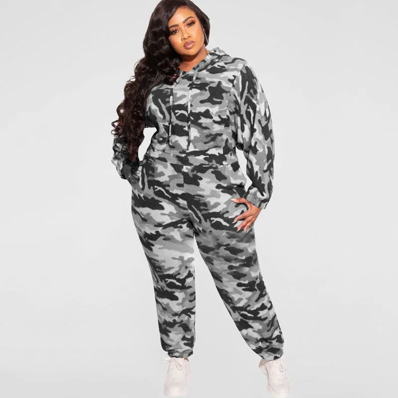 Hooded Camouflage Pullover and Pants Tracksuits