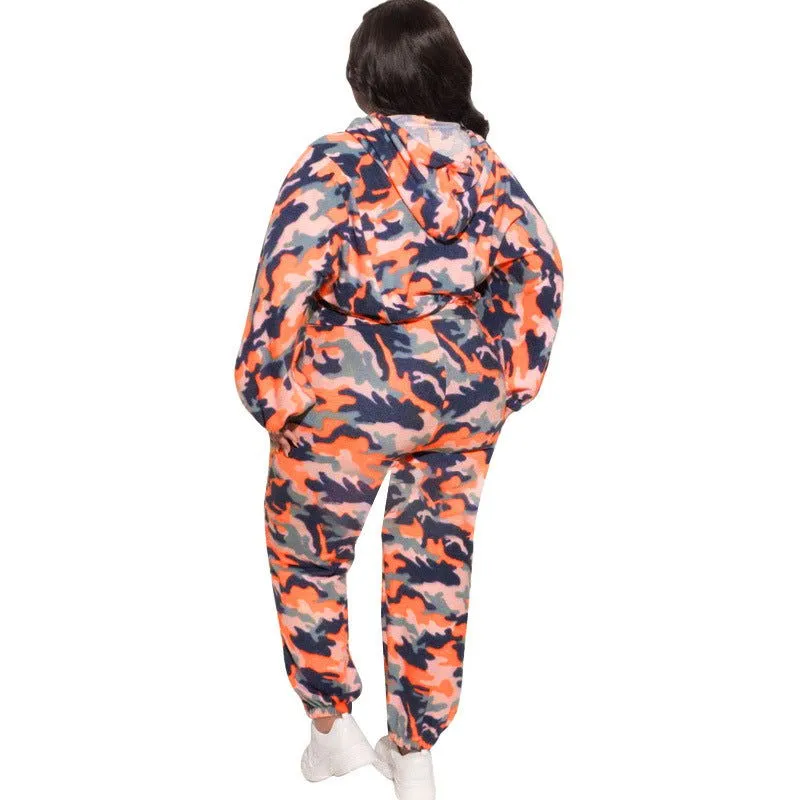 Hooded Camouflage Pullover and Pants Tracksuits