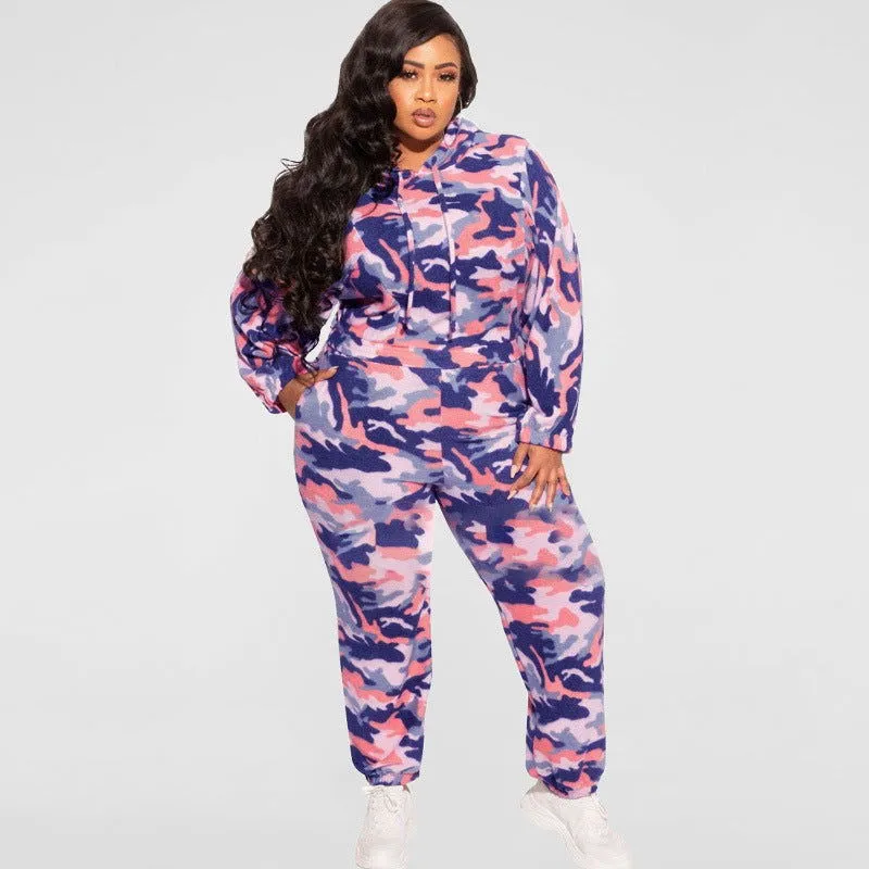 Hooded Camouflage Pullover and Pants Tracksuits