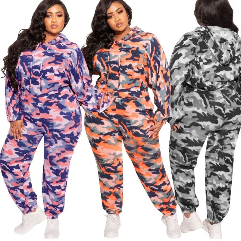 Hooded Camouflage Pullover and Pants Tracksuits