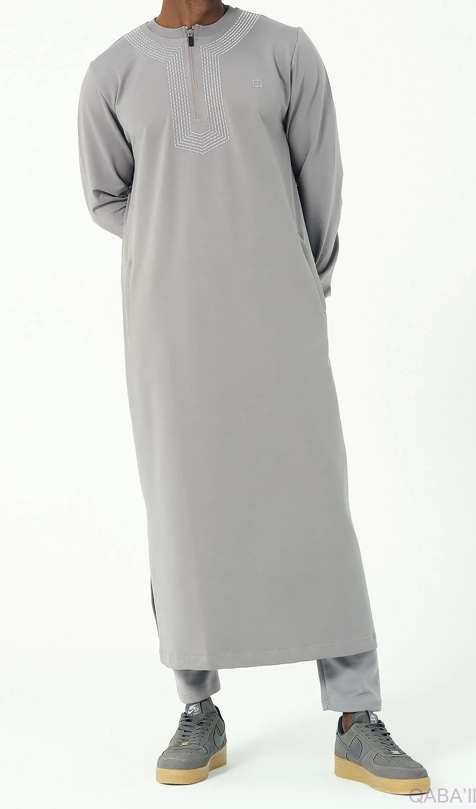 Islamic Men's Long Thobe Kamees Amwaj R24 QL in Grey