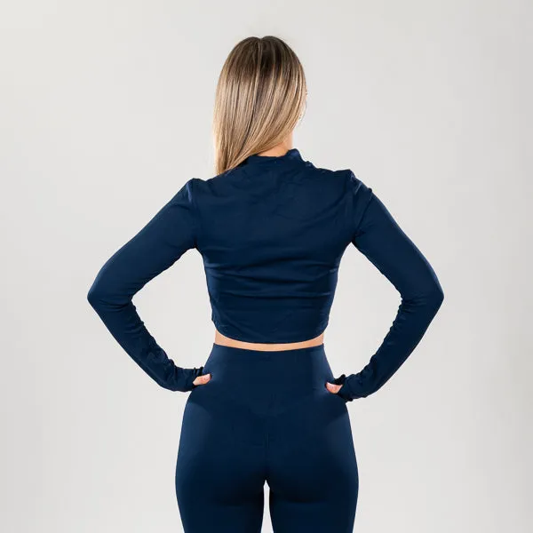 Lucia - Navy Crop Top (FULL ZIPPER)