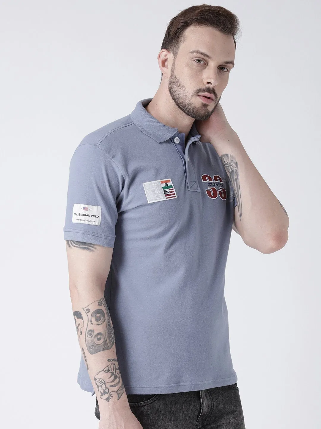 Men Blue Solid Polo T-shirt