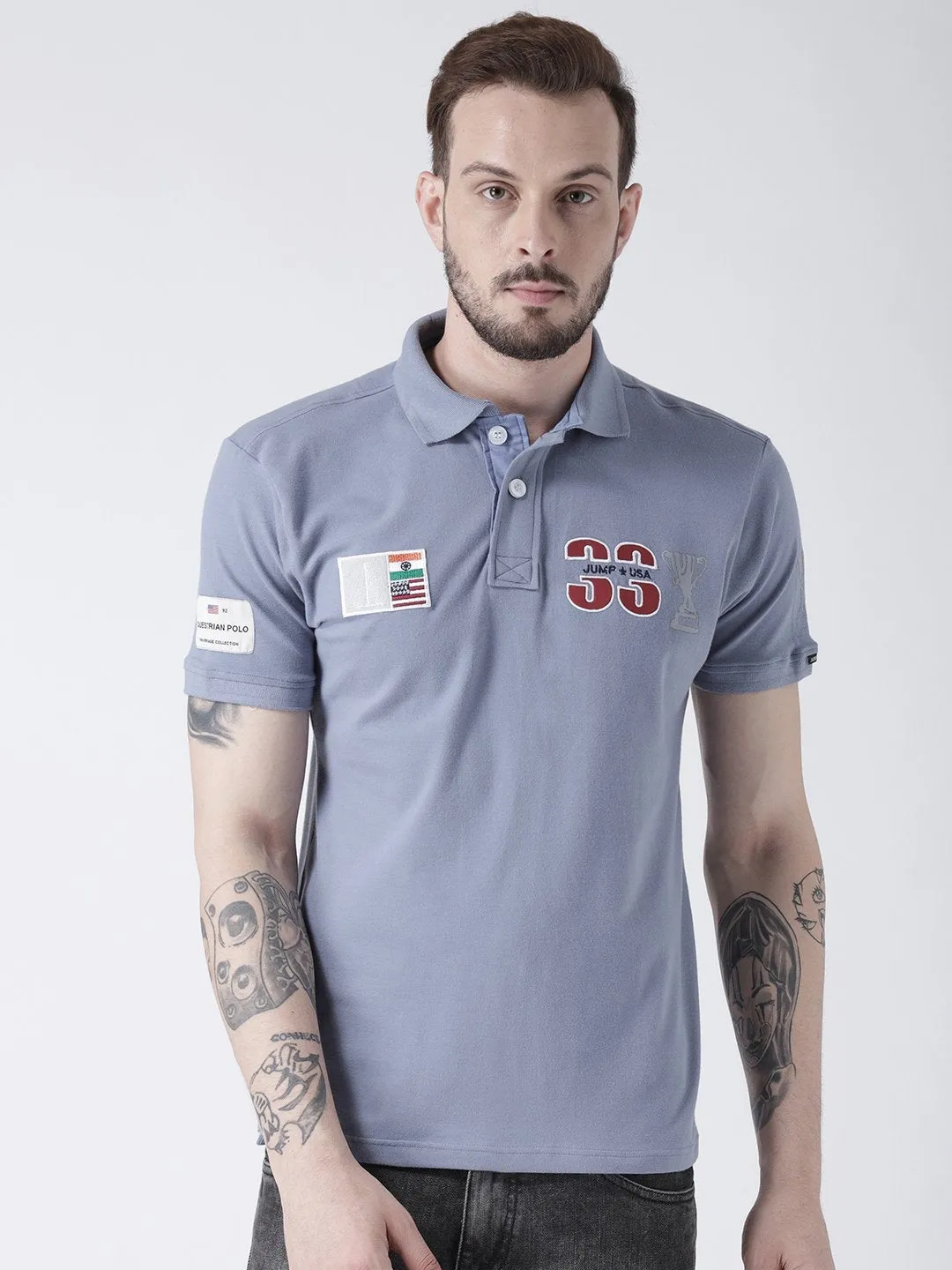 Men Blue Solid Polo T-shirt