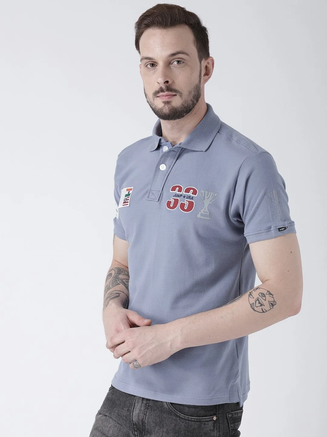 Men Blue Solid Polo T-shirt