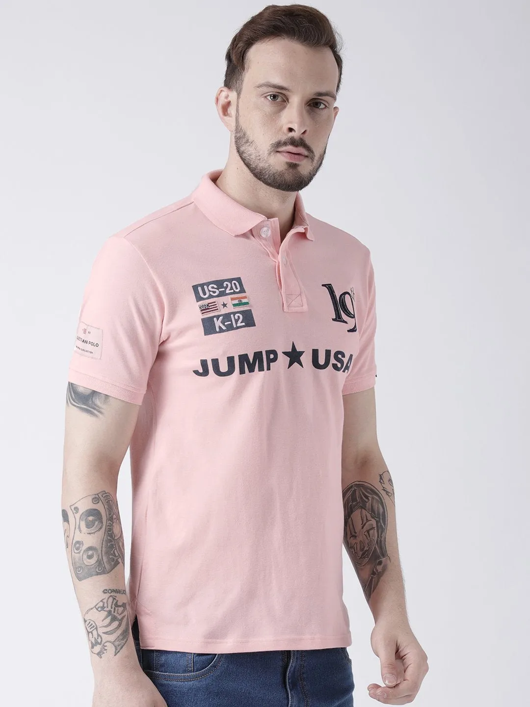 Men Pink Solid Polo T-shirt