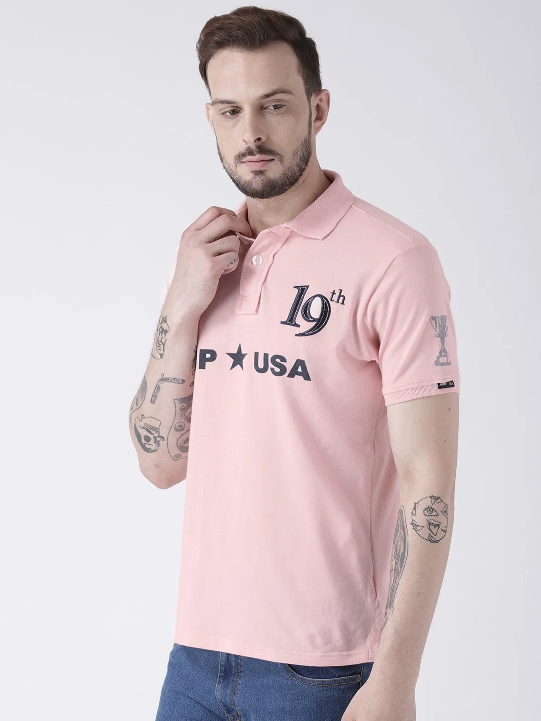 Men Pink Solid Polo T-shirt