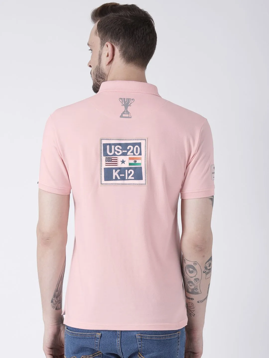 Men Pink Solid Polo T-shirt