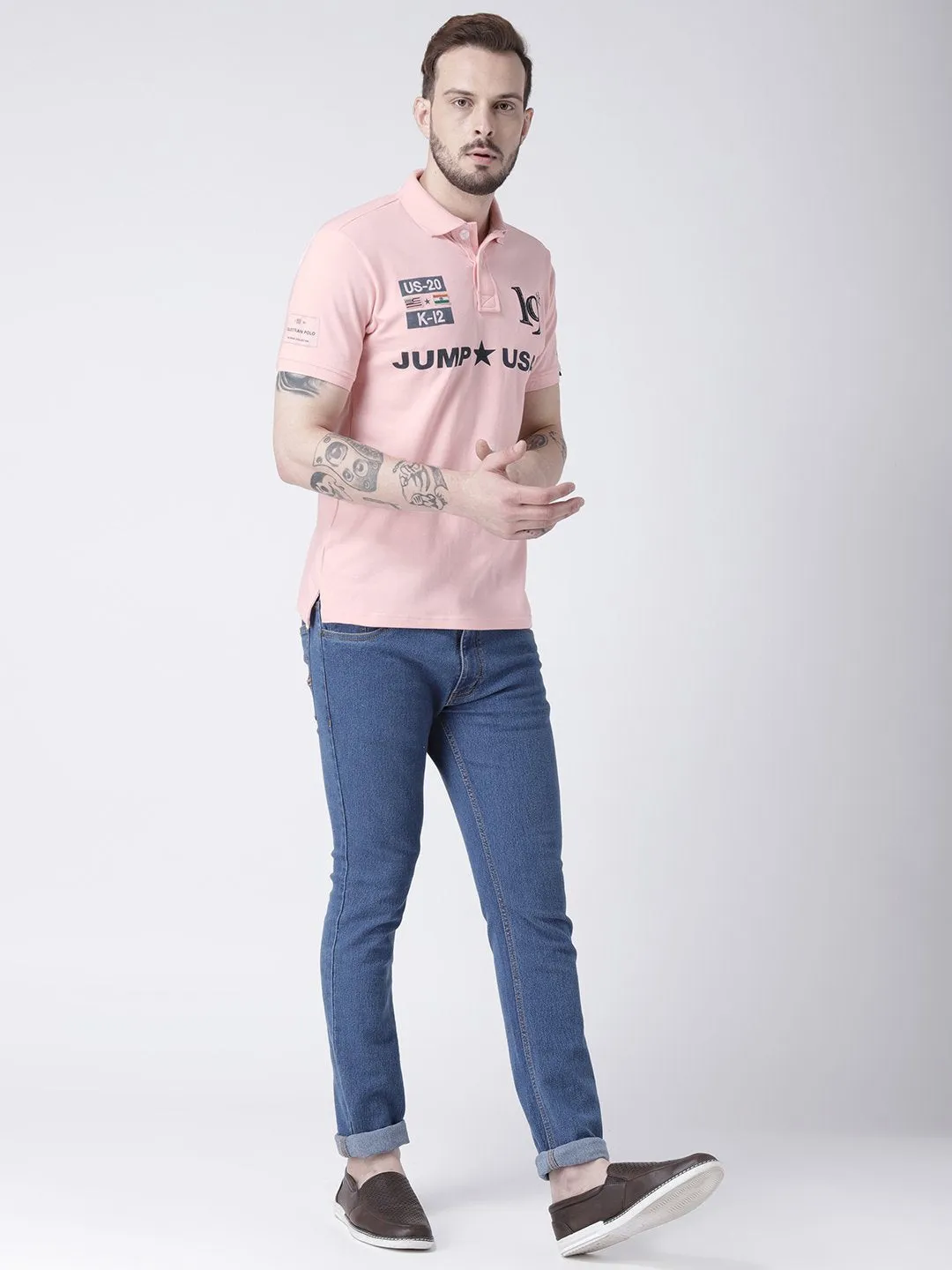 Men Pink Solid Polo T-shirt