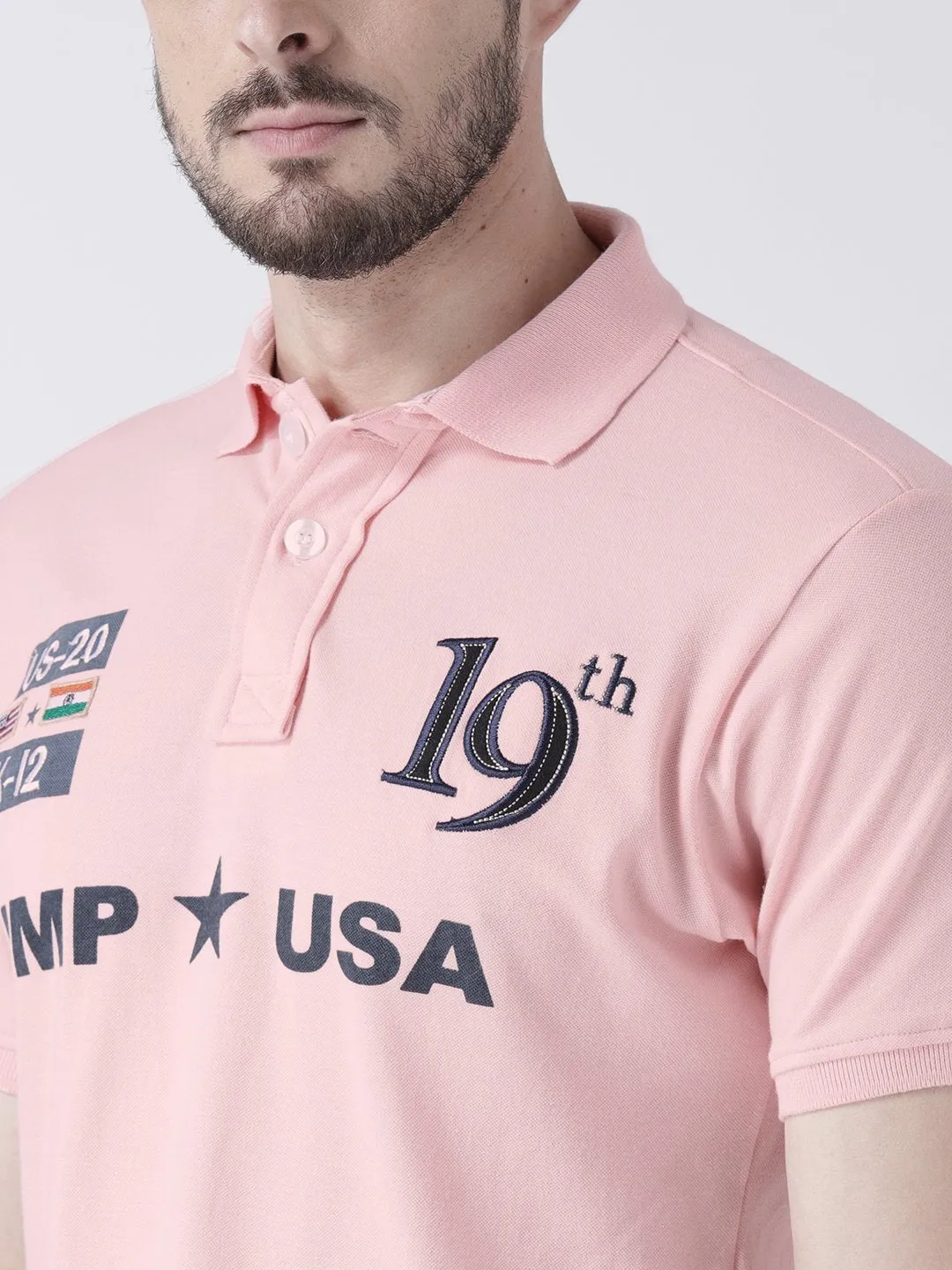 Men Pink Solid Polo T-shirt