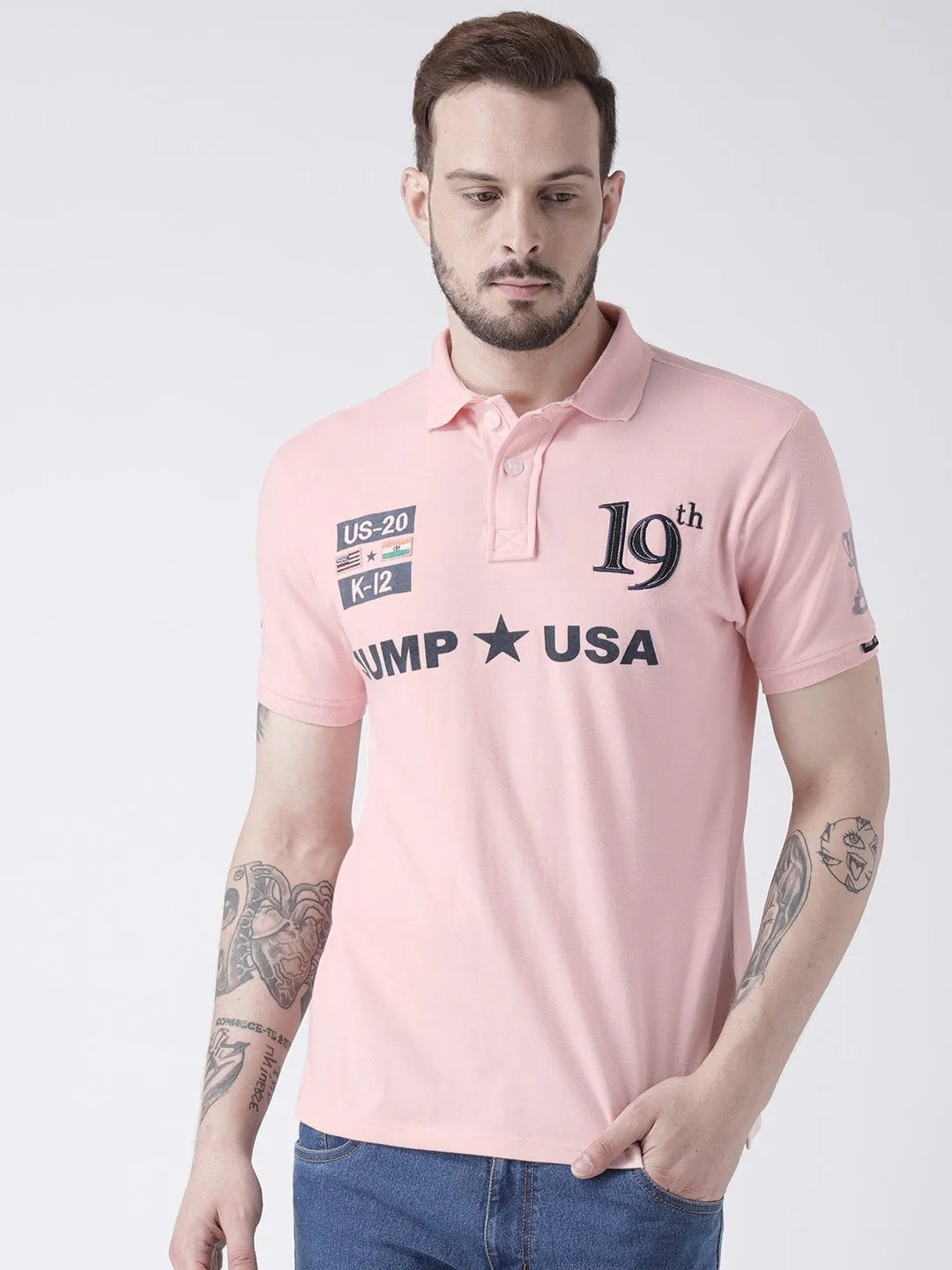 Men Pink Solid Polo T-shirt