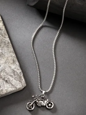 Men's Rhodium-Plated Stainless Steel Bike Shaped Pendant With Chain - NVR