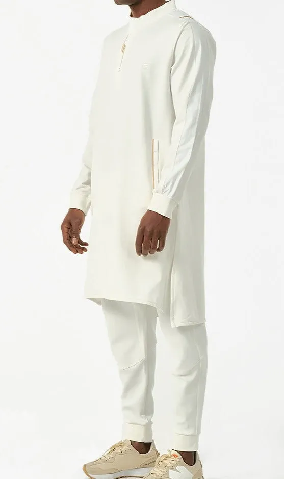 Muslim Men’s Short Jubba Kamisweat Subtil QL in Cream and Gold