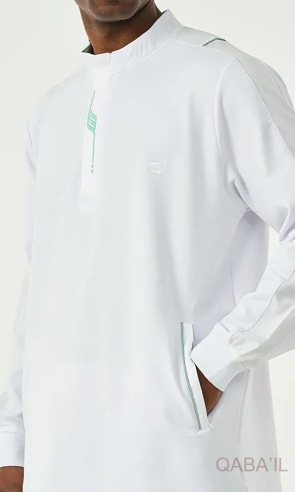 Muslim Men’s Short Jubba Kamisweat Subtil QL in White and Mint