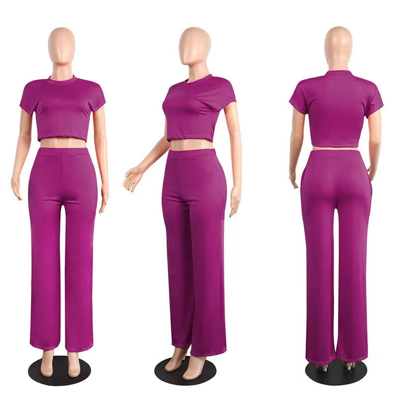 Perfect-fit Short Sleeve Crop Top and Wide Leg Pants