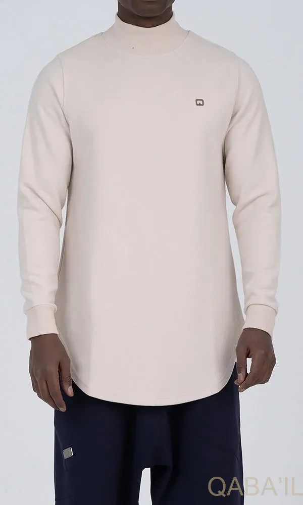 QL Longline High Collar Sweatshirt in Beige