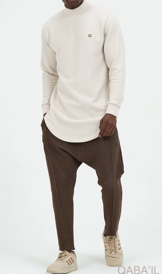 QL Longline High Collar Sweatshirt in Beige