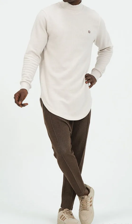 QL Longline High Collar Sweatshirt in Beige