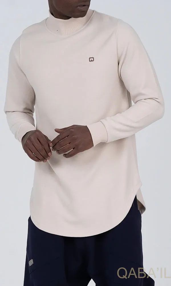 QL Longline High Collar Sweatshirt in Beige