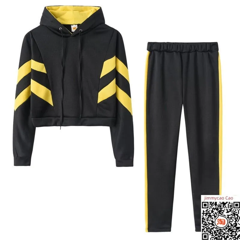 Snug-fit Striped Crop Hoodie and Snug-fit Pants Tracksuits