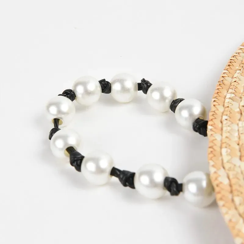 Straw Hat with Pearl Chain