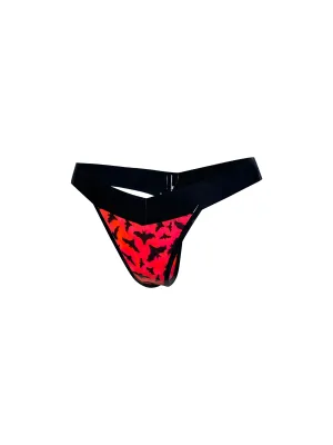 UV Glow Pink Bat Print High Cut Thong READY TO SHIP