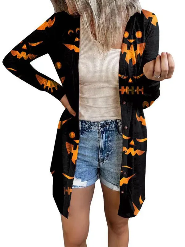 Wenkouban-Winter outfits ideas Women's Halloween-themed printed jacket cardigan