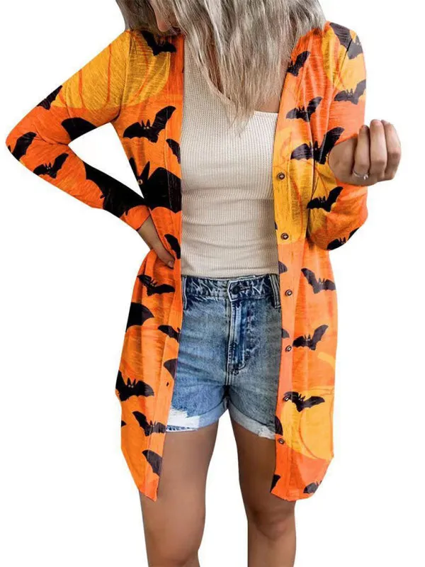 Wenkouban-Winter outfits ideas Women's Halloween-themed printed jacket cardigan